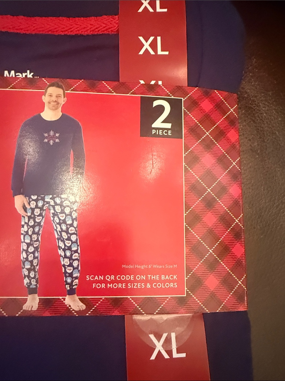 Navy Long-Sleeve Top with Blue Printed Pants Pajama Set